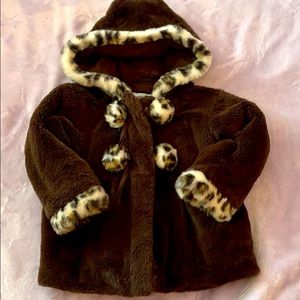 Girls Faux Fur Brown jacket with Leopard Detail